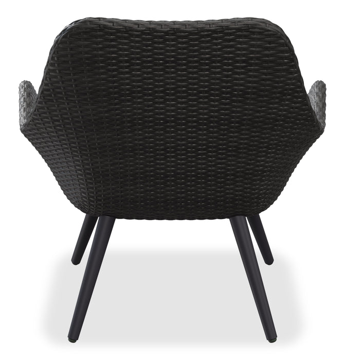 Ensemble de conversation Costa 3 pièces pour la terrasse à l’extérieur avec 2 fauteuils et table à café - osier en résine et métal, résistant aux rayons UV et aux intempéries - gris foncé et bleu