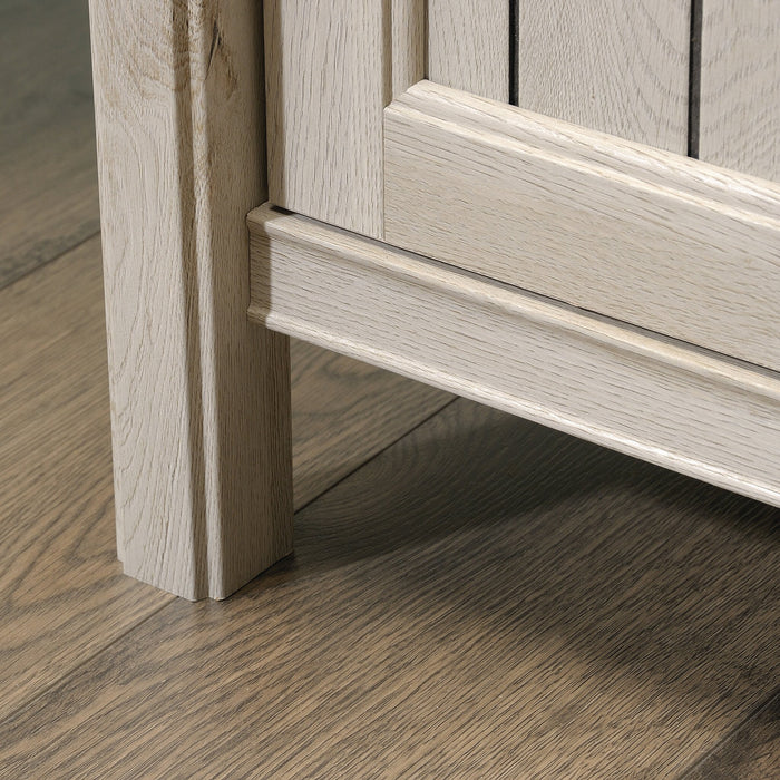 Bureau en forme de L Costa de 65,12 po de qualité commerciale à 3 tiroirs avec armoire - marron blanchi