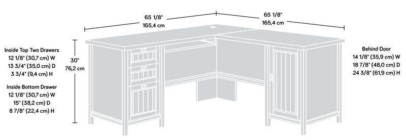 Bureau en forme de L Costa de 65,12 po de qualité commerciale à 3 tiroirs avec armoire - marron blanchi