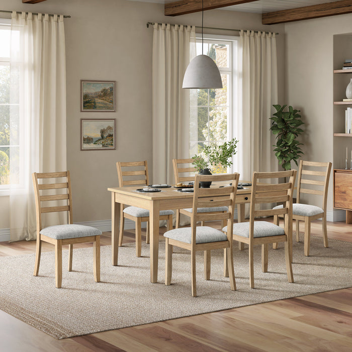 Ensemble de salle à manger Cove 7 pièces en mélamine avec table de 66 po (L), tiroirs de rangement et 6 chaises - naturel et gris