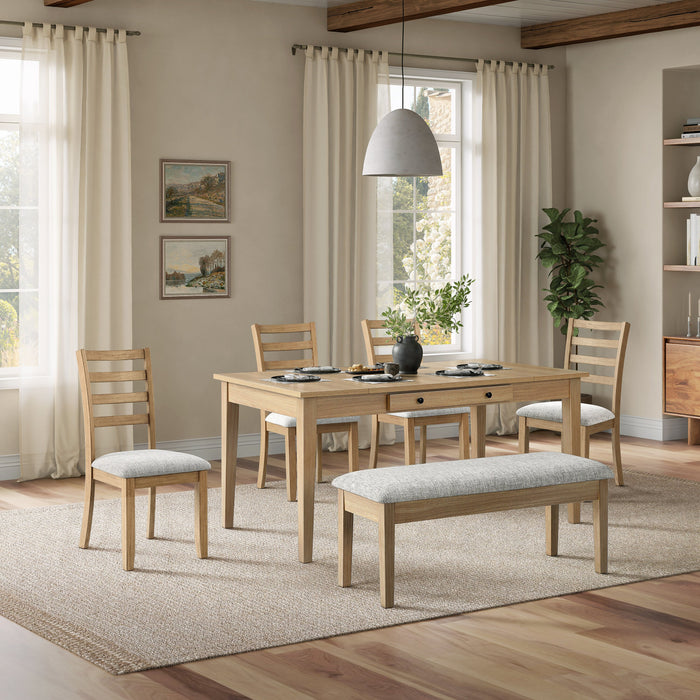 Chaise de salle à manger Cove avec siège rembourré en tissu et dossier en échelle - naturelle et grise