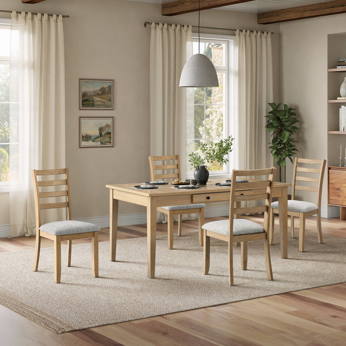 Ensemble de salle à manger Cove 5 pièces en mélamine avec table de 66 po (L), tiroirs de rangement et 4 chaises - naturel et gris