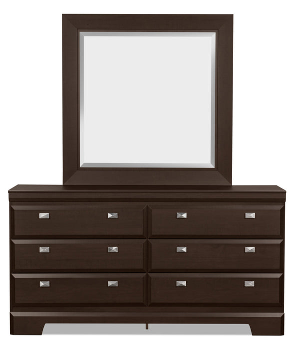 Ensemble de chambre à coucher Yorkdale 6 pièces avec lit à panneau, commode, miroir et table de nuit, brun - format grand lit