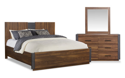 Scott Living Dante 5pc Bedroom Set with Bed, Dresser & Mirror, Brown - Queen Size | Ensemble de chambre à coucher Dante de Scott Living 5 pièces avec lit, commode et miroir, brun - format grand lit