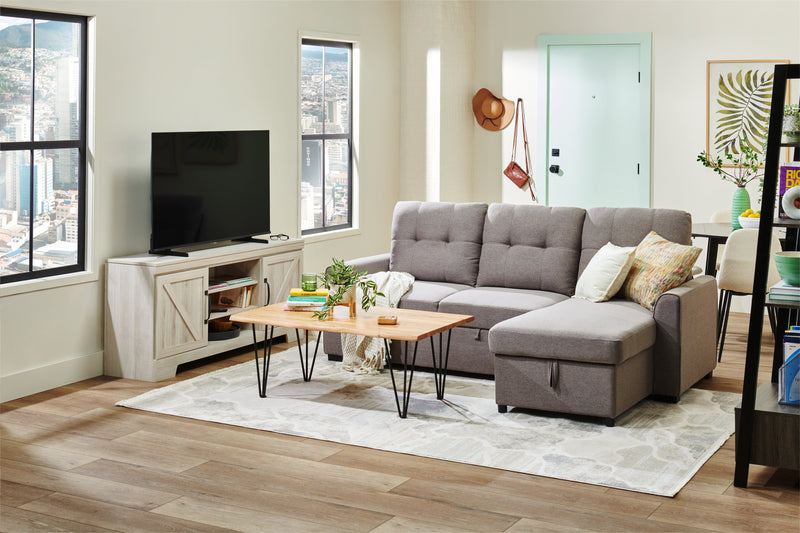 Meuble pour téléviseur rustique Davin de 61 po avec rangement et système de gestion des câbles pour téléviseurs jusqu’à 70 po - blanchi