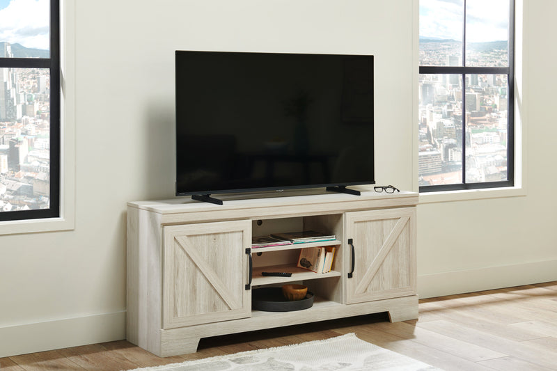 Meuble pour téléviseur rustique Davin de 61 po avec rangement et système de gestion des câbles pour téléviseurs jusqu’à 70 po - blanchi
