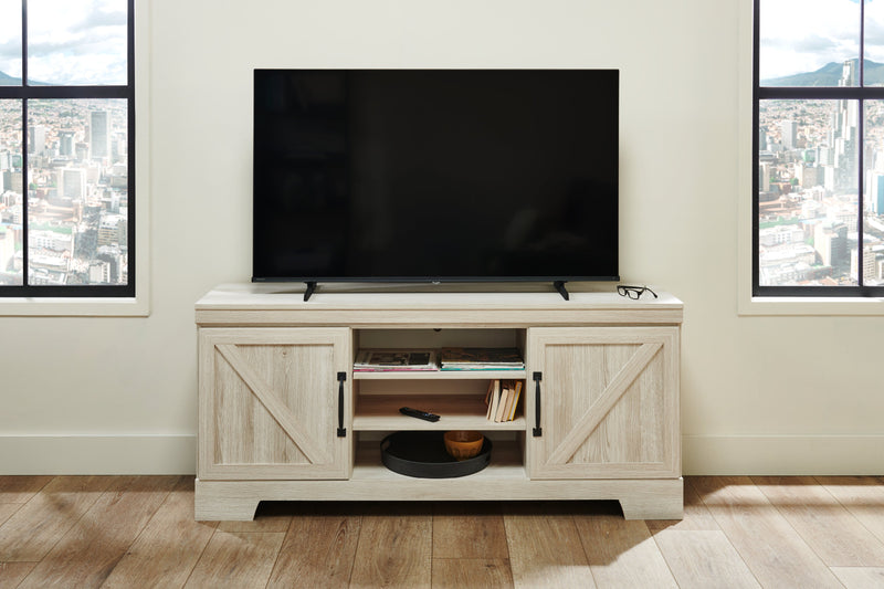 Meuble pour téléviseur rustique Davin de 61 po avec rangement et système de gestion des câbles pour téléviseurs jusqu’à 70 po - blanchi