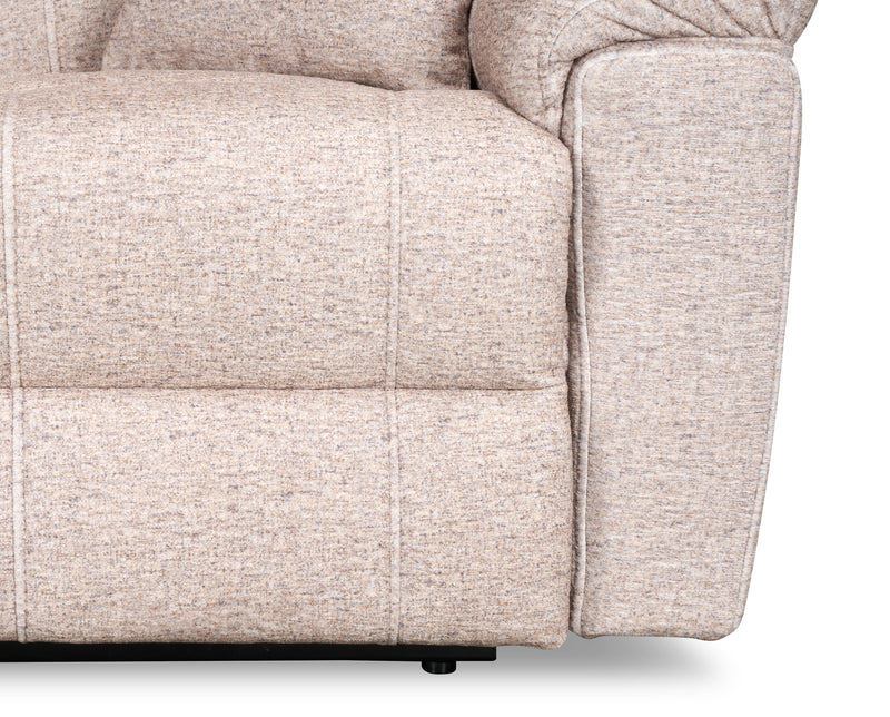 Causeuse à inclinaison électrique Dawson de 64 po fabriquée au Canada en tissu avec port USB et coussins décoratifs - beige