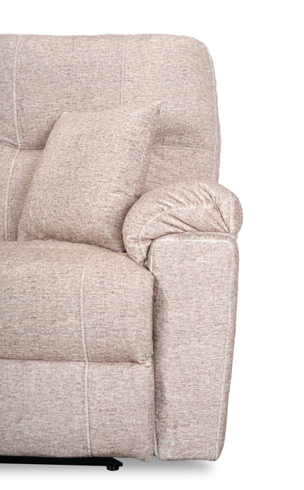 Causeuse à inclinaison électrique Dawson de 64 po fabriquée au Canada en tissu avec port USB et coussins décoratifs - beige