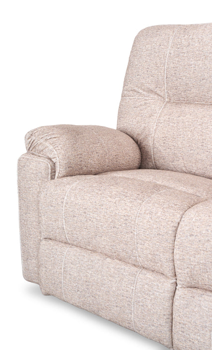 Causeuse à inclinaison électrique Dawson de 64 po fabriquée au Canada en tissu avec port USB et coussins décoratifs - beige
