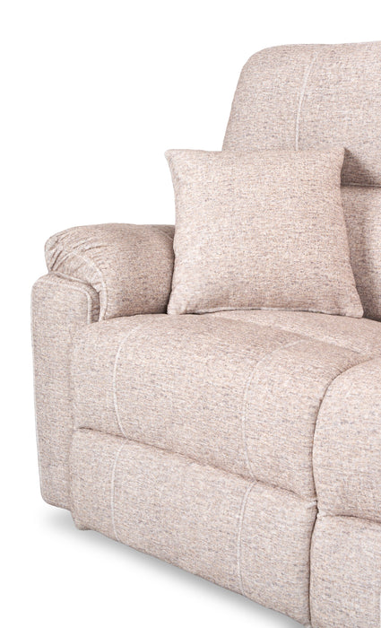 Causeuse à inclinaison électrique Dawson de 64 po fabriquée au Canada en tissu avec port USB et coussins décoratifs - beige