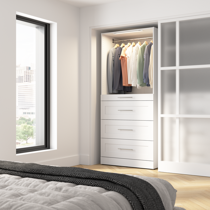 Système de garde-robe et pièce-penderie modulaire Florence de Bestar de 35 po avec éclairage à DEL et rangement - blanc