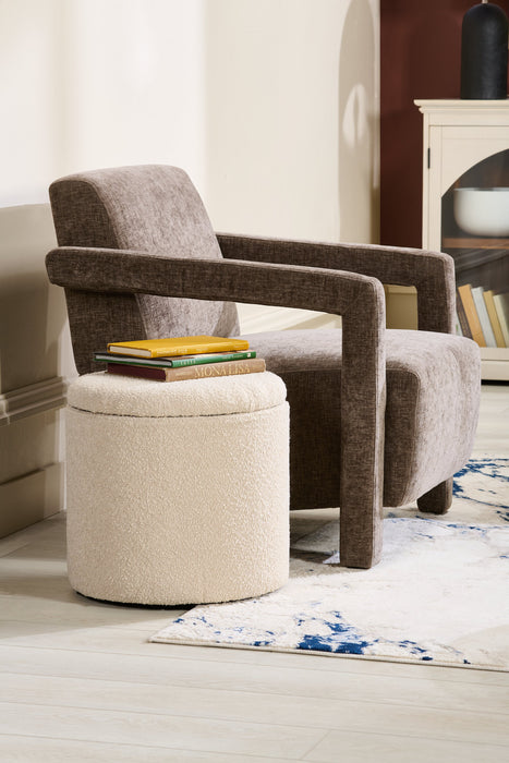 Pouf de rangement rond Ontario de 14,75 po en tissu - blanc