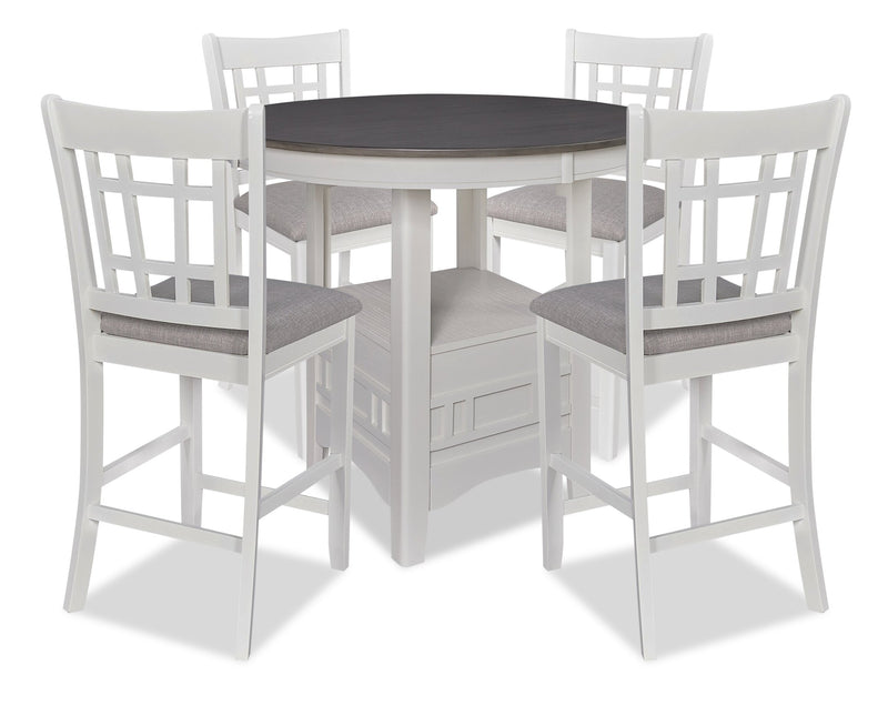 Ensemble de salle à manger Dena 5 pièces de hauteur comptoir avec table ronde, rallonge de 42 po à 60 po (L) et chaises - gris tourterelle
