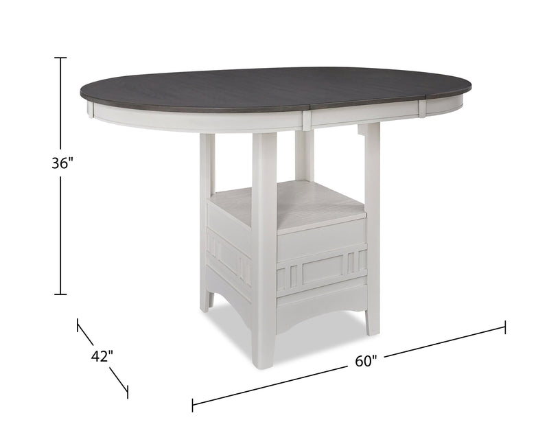Table de salle à manger ronde Dena de 42 po à 60 po (L) de hauteur comptoir et avec rallonge - gris tourterelle