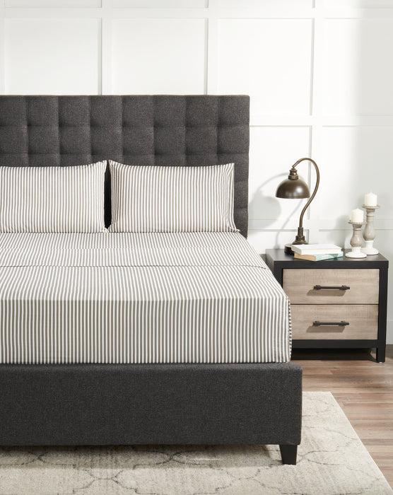 Ensemble de draps Striped de 4 pièces en coton pour grand lit - gris foncé