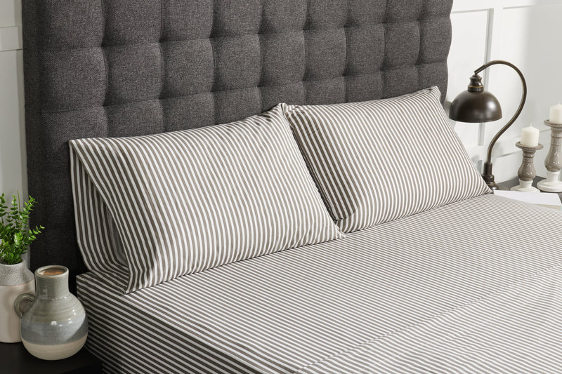 Ensemble de draps Striped de 4 pièces en coton pour grand lit - gris foncé