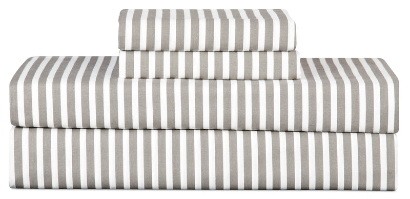 Ensemble de draps Striped de 4 pièces en coton pour très grand lit - gris foncé