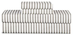 Ensemble de draps Striped de 4 pièces en coton pour grand lit - gris foncé