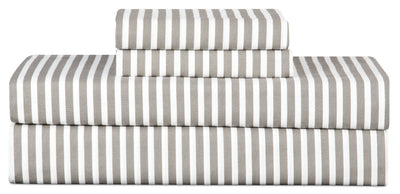 Striped 4-Piece Queen Cotton Sheet Set - Dark Grey | Ensemble de draps Striped de 4 pièces en coton pour grand lit - gris foncé