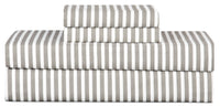  Ensemble de draps Striped de 4 pièces en coton pour lit double - gris foncé