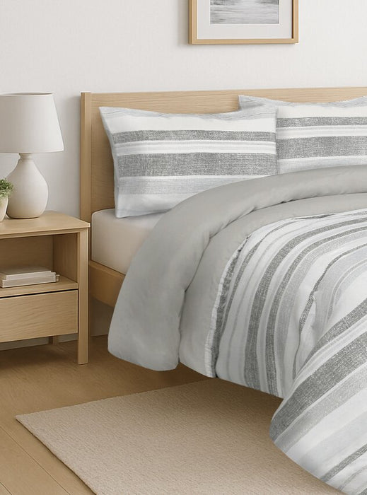 Ensemble d’édredon Douglas 3 pièces pour très grand lit - gris et blanc