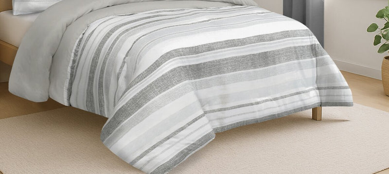 Ensemble d’édredon Douglas 3 pièces pour grand lit - gris et blanc 