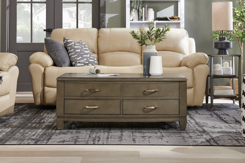 Table à café moderne Downtown de 48 po avec dessus relevable, rangement et roulettes - bois gris-brun