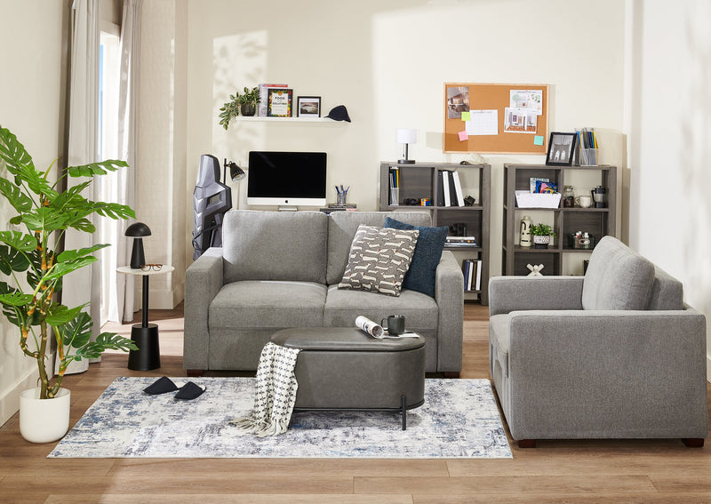 Sofa-lit Drift de 66,5 po en tissu d’apparence lin avec accoudoirs rectilignes - gris