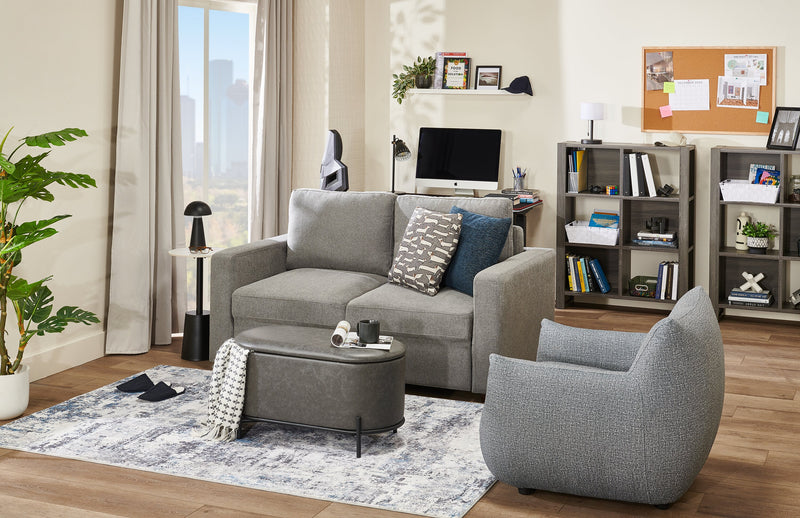 Sofa-lit Drift de 66,5 po en tissu d’apparence lin avec accoudoirs rectilignes - gris