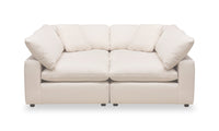  Sofa sectionnel modulaire de style cocon Eclipse 4 pièces en tissu d’apparence lin avec coussins réversibles en duvet et plumes - blanc lin
