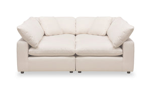 Sofa sectionnel modulaire de style cocon Eclipse 4 pièces en tissu d’apparence lin avec coussins réversibles en duvet et plumes - blanc lin