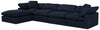 Sofa sectionnel modulaire Eclipse 5 pièces en tissu d’apparence lin avec pouf et coussins réversibles en duvet et plumes - bleu marine