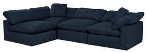 Sofa sectionnel modulaire Eclipse 4 pièces en tissu d'apparence lin - bleu marine