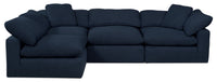  Sofa sectionnel modulaire de style cocon Eclipse 4 pièces en tissu d’apparence lin avec coussins réversibles en duvet et plumes - bleu marine