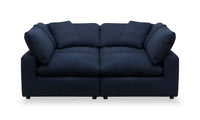 Sofa sectionnel modulaire de style cocon Eclipse 4 pièces en tissu d’apparence lin avec coussins réversibles en duvet et plumes - bleu marine