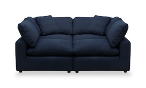 Sofa sectionnel modulaire de style cocon Eclipse 4 pièces en tissu d’apparence lin avec coussins réversibles en duvet et plumes - bleu marine