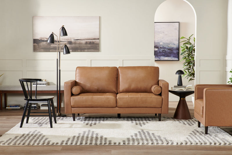 Causeuse Edge de 70 po en cuir véritable avec pattes en bois et coussins de dossier amovibles - brun