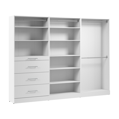 Bestar Florence 107" Modular Walk-In Closet System with Rods, Shelves and Drawers Slab Style - White|Système de pièce-penderie modulaire Florence de Bestar de 107 po avec tringles, tablettes et tiroirs de style lisse - blanc