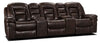 Sofa sectionnel inclinable Leo 5 pièces de style cinéma maison en tissu d’apparence cuir avec consoles de rangement et porte-gobelets - brun noyer