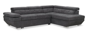 Sofa-lit sectionnel de droite Element 2 pièces en tissu d’apparence lin avec appuie-têtes réglables et port USB - gris