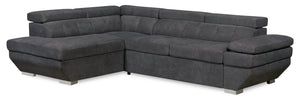 Sofa sectionnel de gauche Element 2 pièces en tissu d’apparence lin avec appuie-têtes réglables et port USB - noir