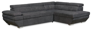 Sofa sectionnel de droite Element 2 pièces en tissu d’apparence lin avec appuie-têtes réglables et port USB - noir