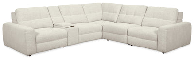 Scott Living Elevate Modular 6-Piece L-Shaped Chenille Fabric Power Reclining Sectional with Storage Console - Beige | Sofa sectionnel modulaire à inclinaison électrique en forme de L Elevate de Scott Living 6 pièces avec console de rangement - beige