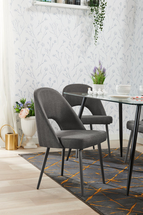 Chaise de salle à manger Elijah en tissu d’apparence lin et en métal - grise
