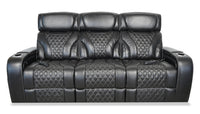  Sofa de massage à inclinaison électrique Elite de 86 po en cuir véritable avec son immersif et appuie-têtes électriques - noir