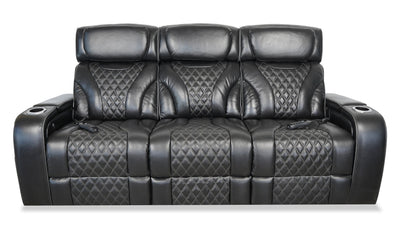 Elite 86" Genuine Leather Massage Power Reclining Sofa with Immersive Audio and Power Headrests - Black | Sofa de massage à inclinaison électrique Elite de 86 po en cuir véritable avec son immersif et appuie-têtes électriques - noir