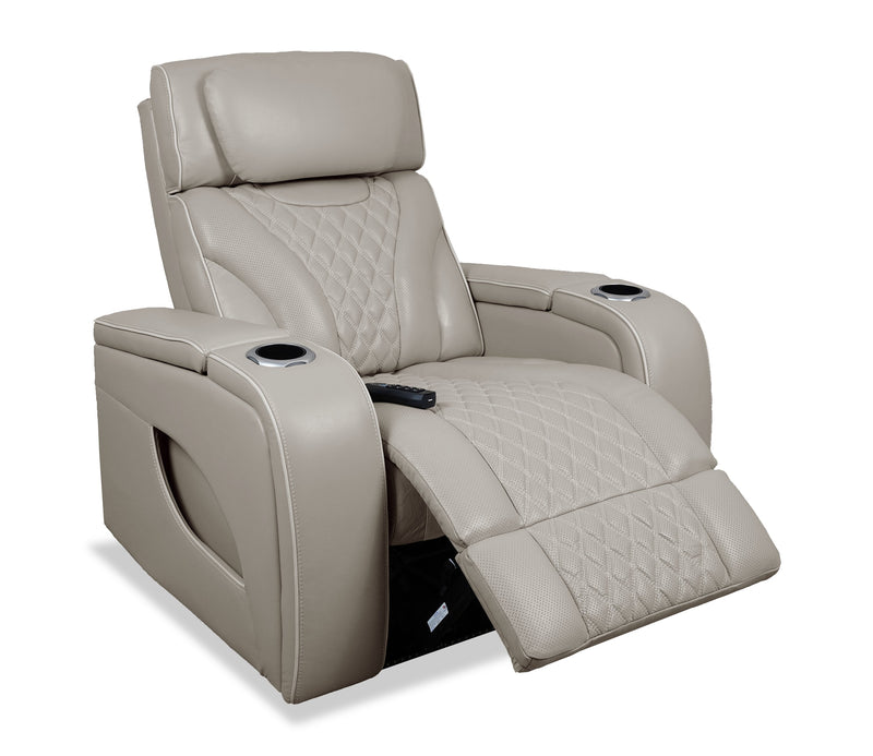 Fauteuil de massage à inclinaison électrique Elite de 38 po en cuir véritable avec son immersif et appuie-tête électrique - mastic