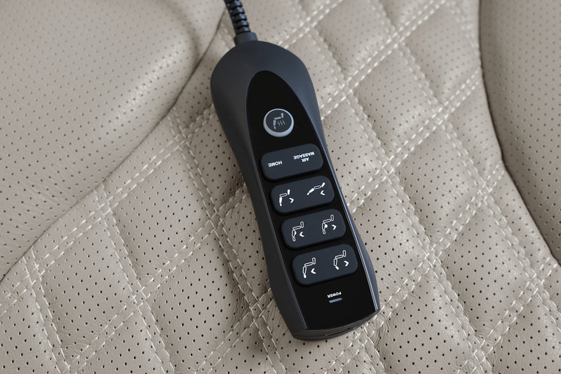 Fauteuil de massage à inclinaison électrique Elite de 38 po en cuir véritable avec son immersif et appuie-tête électrique - mastic