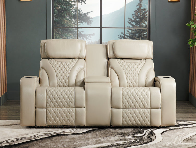 Causeuse de massage à inclinaison électrique Elite de 74 po en cuir véritable avec appuie-têtes électriques et accoudoirs de rangement - grise